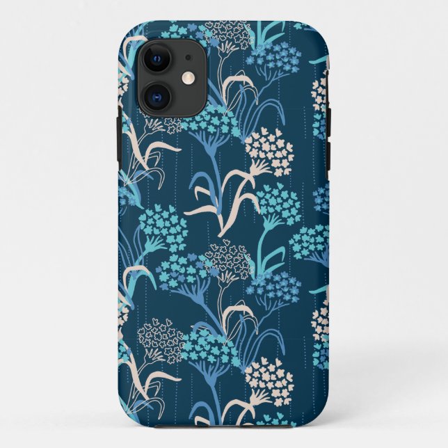Stylised Hydrangea Floral Pattern - Elegant Blue Case-Mate iPhone Case (Back)