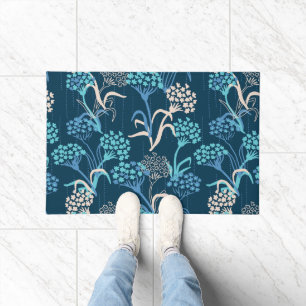 Stylised Hydrangea Floral Pattern - Elegant Blue Doormat