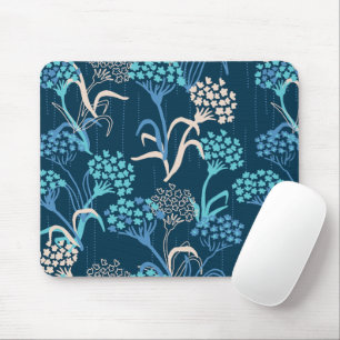 Stylised Hydrangea Floral Pattern - Elegant Blue Mouse Pad