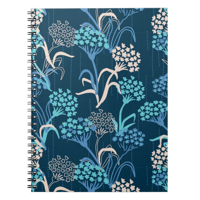 Stylised Hydrangea Floral Pattern - Elegant Blue Notebook (Front)