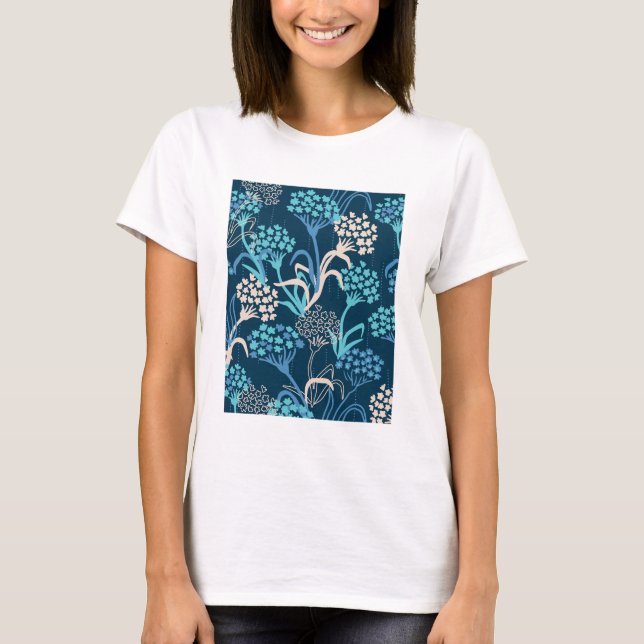 Stylised Hydrangea Floral Pattern - Elegant Blue T-Shirt (Front)
