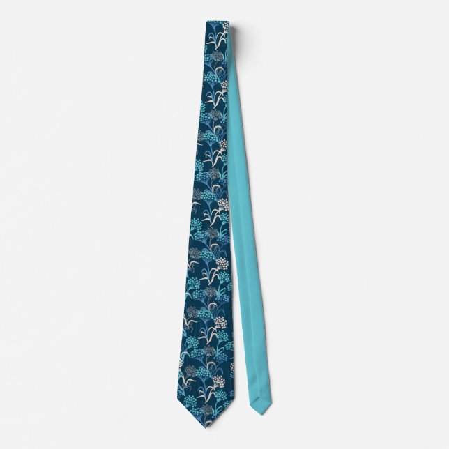 Stylised Hydrangea Floral Pattern - Elegant Blue Tie (Front)