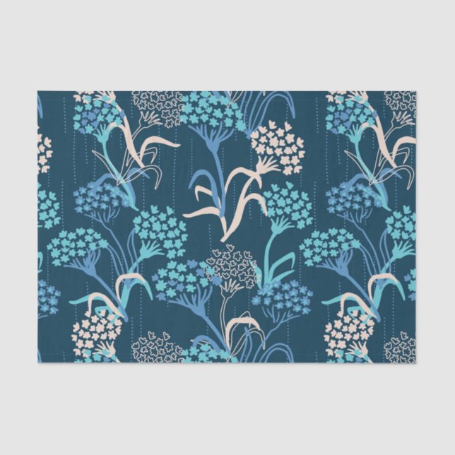 Stylised Hydrangea Floral Pattern - Elegant Blue Tissue Paper (Front)