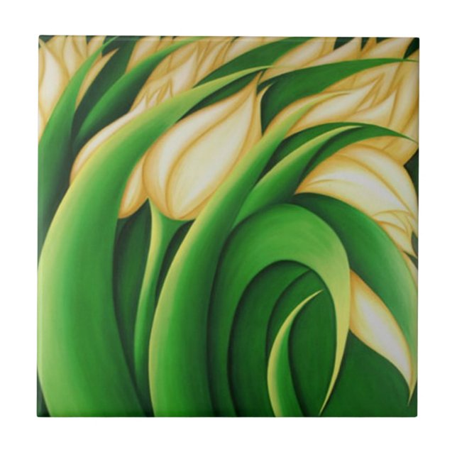 Stylised Illuminating Yellow Tulips Ceramic Tile (Front)