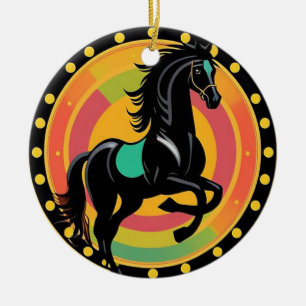 Stylised Illustration of a Black Horse Ceramic Ornament