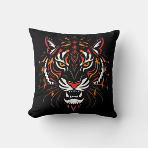 Stylised illustration of a tiger's head cushion
