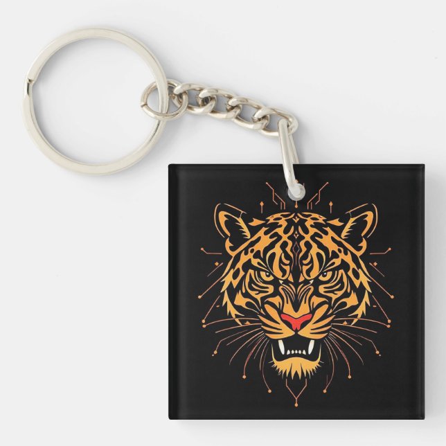 Stylised illustration of a tiger's head, key ring (Front)