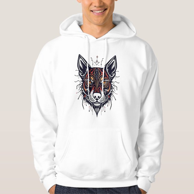 Stylised illustration of a wolf's head hoodie (Front)