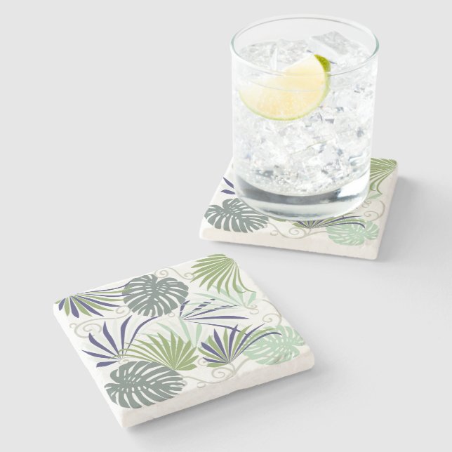 Stylised illustration of popular indoor plants stone coaster (Side)