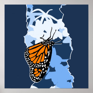 Stylised Insect Monarch Butterfly Orange & Blue Poster