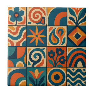 Stylised Interwoven Trellis Design Ceramic Tile