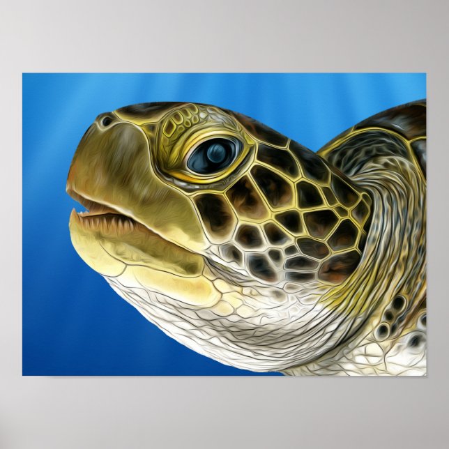 Stylised Juvenile Green Turtle Face Poster (Front)