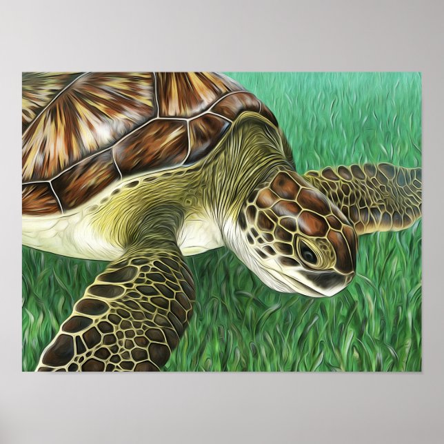 Stylised Juvenile Green Turtle Poster (Front)