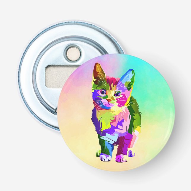 Stylised Kitten Prismatic Design-32345 Bottle Opener (Front)