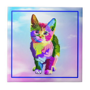 Stylised Kitten Prismatic Design-32345 Ceramic Tile