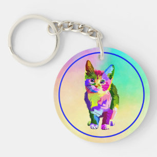 Stylised Kitten Prismatic Design-32345 Key Ring