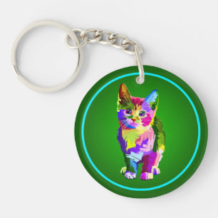 Stylised Kitten Prismatic Design-32345 Key Ring
