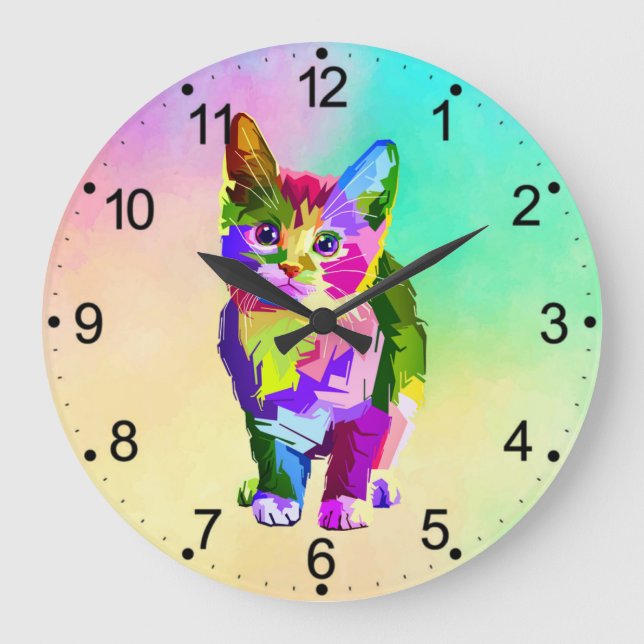 Stylised Kitten Prismatic Design-32345 Large Clock (Front)