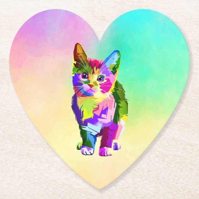 Stylised Kitten Prismatic Design-32345 Paper Coaster (Front)