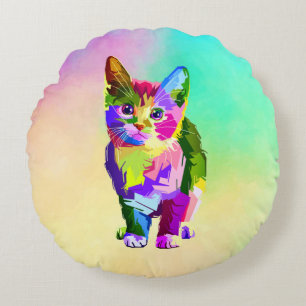 Stylised Kitten Prismatic Design-32345 Round Cushion