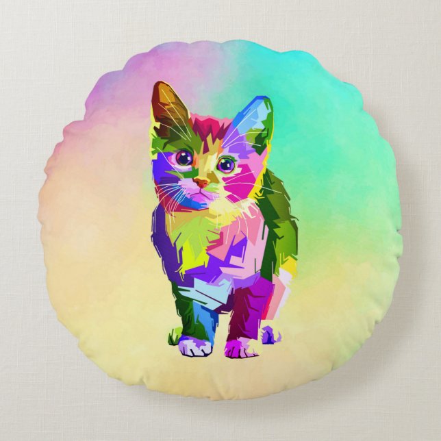 Stylised Kitten Prismatic Design-32345 Round Cushion (Front)