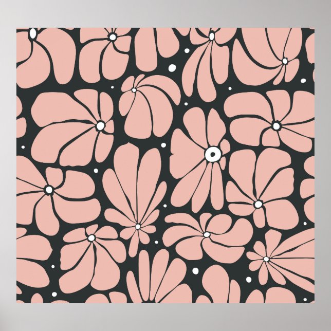 Stylised large blossoms, seamless floral pattern. poster (Front)