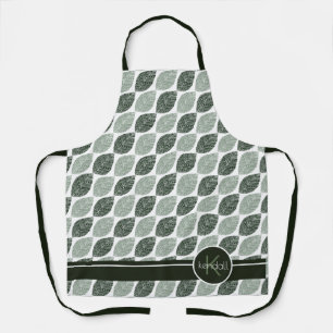 Stylised Leaf Pattern Monogram Green ID707 Apron