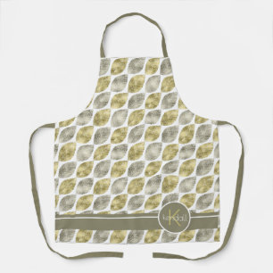 Stylised Leaf Pattern Monogram Large Gold ID707 Apron