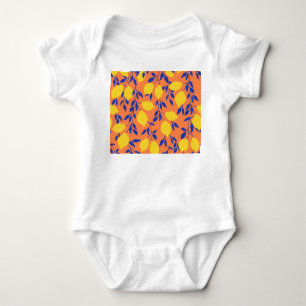 Stylised Lemons Vintage Tropical Pattern Baby Bodysuit