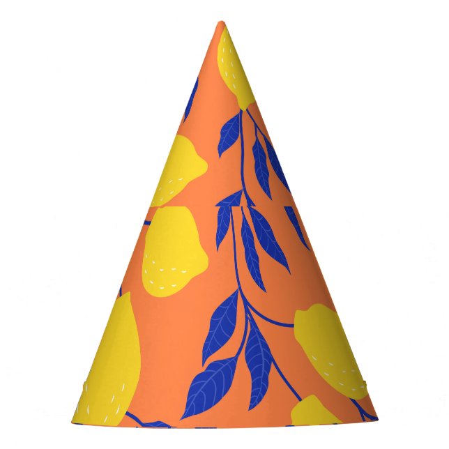 Stylised Lemons Vintage Tropical Pattern Party Hat (Front)