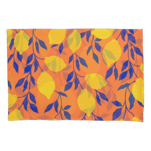 Stylised Lemons Vintage Tropical Pattern Pillowcase