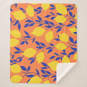 Stylised Lemons Vintage Tropical Pattern Sherpa Blanket