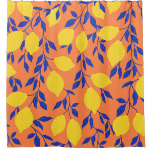 Stylised Lemons Vintage Tropical Pattern Shower Curtain