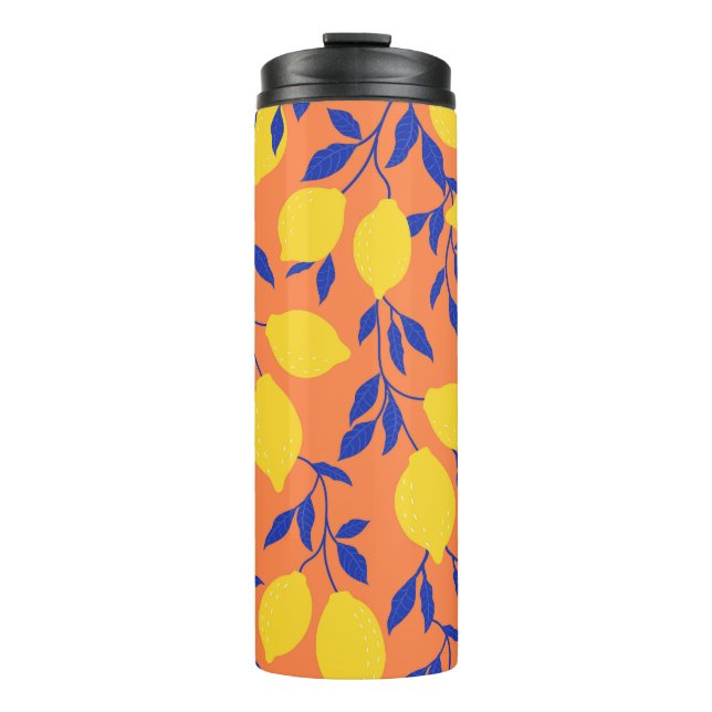 Stylised Lemons Vintage Tropical Pattern Thermal Tumbler (Front)