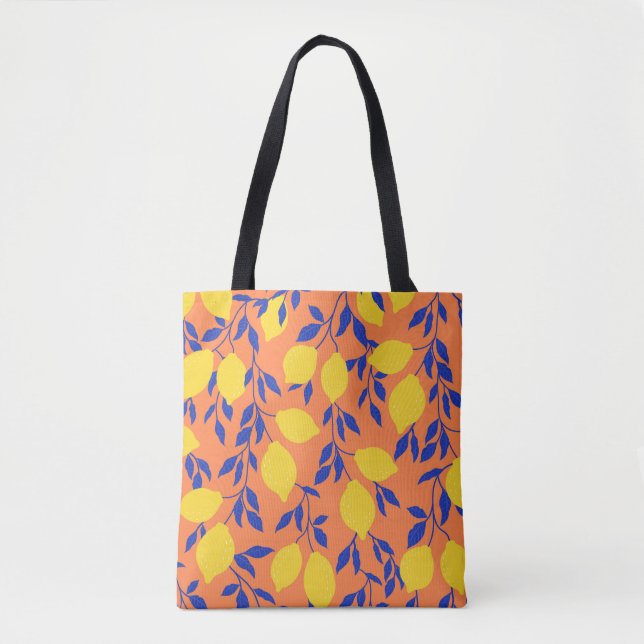 Stylised Lemons Vintage Tropical Pattern Tote Bag (Front)