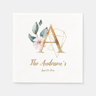 Stylised Letter A Floral Wedding Napkins
