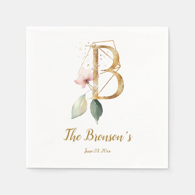 Stylised Letter B Floral Wedding Napkins (Front)