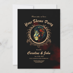 Stylised Lion Head Portrait in Mandala Frame  Invitation