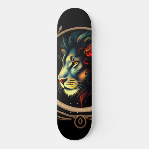 Stylised Lion Head Portrait in Mandala Frame Skateboard