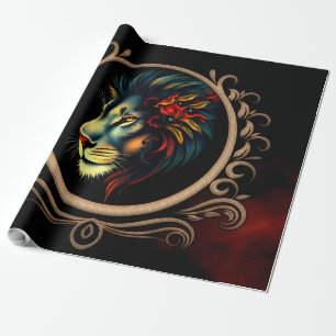 Stylised Lion Head Portrait in Mandala Frame Wrapping Paper