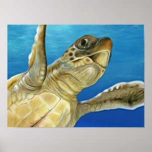 Stylised Loggerhead Sea Turtle Poster