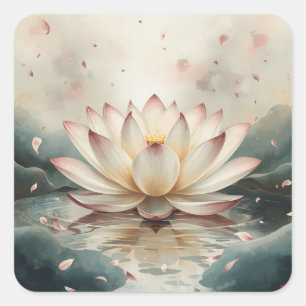 stylised lotus flower painting images square sticker
