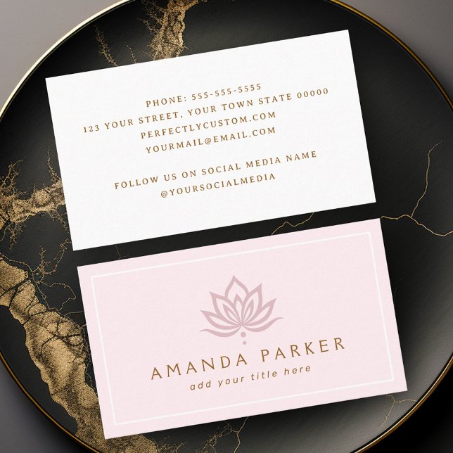 Stylised lotus flower pink yoga healing business card (Stylized lotus flower pink yoga healing business card)