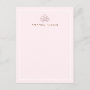 Stylised lotus flower pink yoga healing notecard postcard