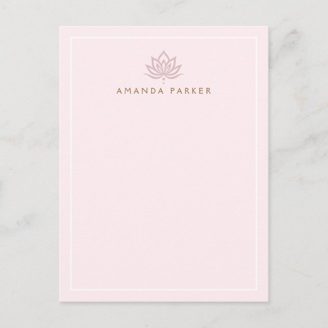 Stylised lotus flower pink yoga healing notecard postcard (Front)
