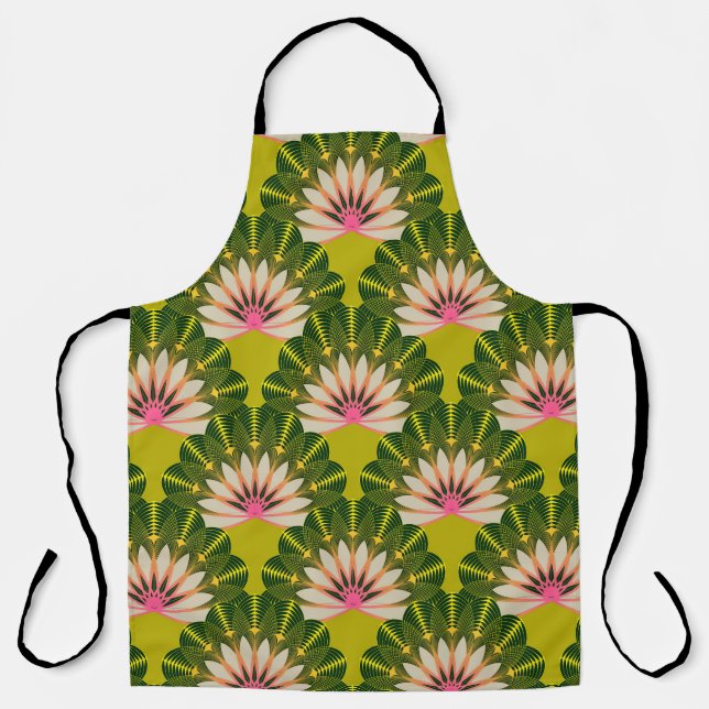 Stylised lotus wallpaper: pink, green. apron (Front)