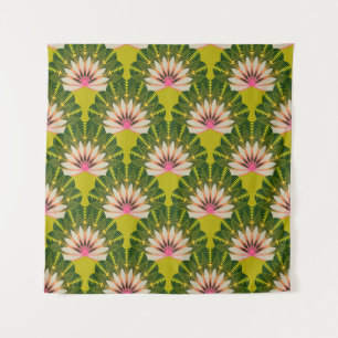 Stylised lotus wallpaper: pink, green. tapestry