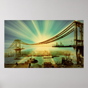 Stylised Manhattan Bridge Construction Poster