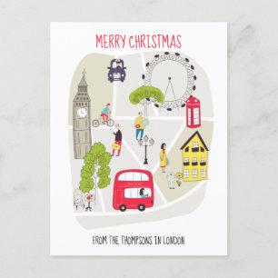 Stylised Map Merry Christmas Name from London Holiday Postcard