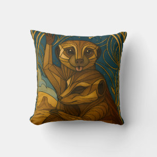 Stylised Meerkat Pair Under Starry Sky Cushion
